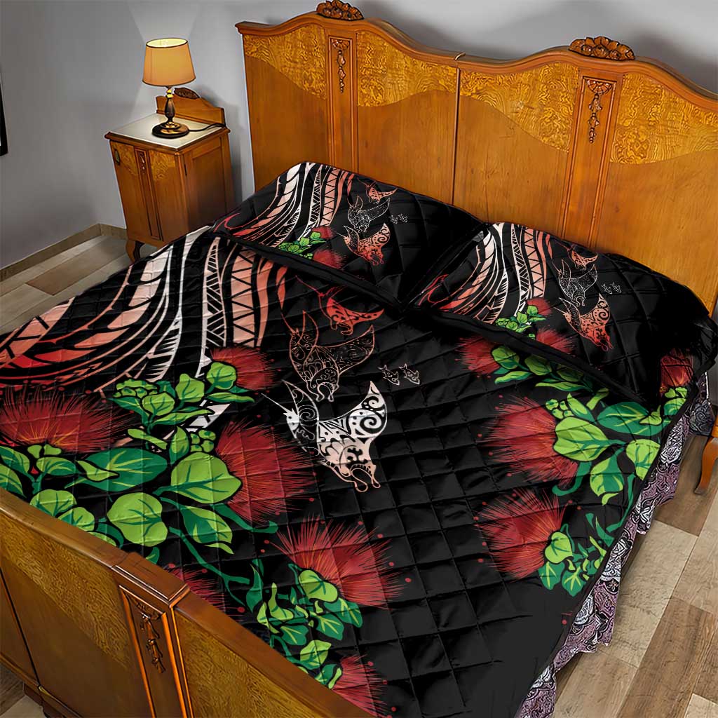 Aloha Hawaii Manta Rays Quilt Bed Set Red Ohia Lehua
