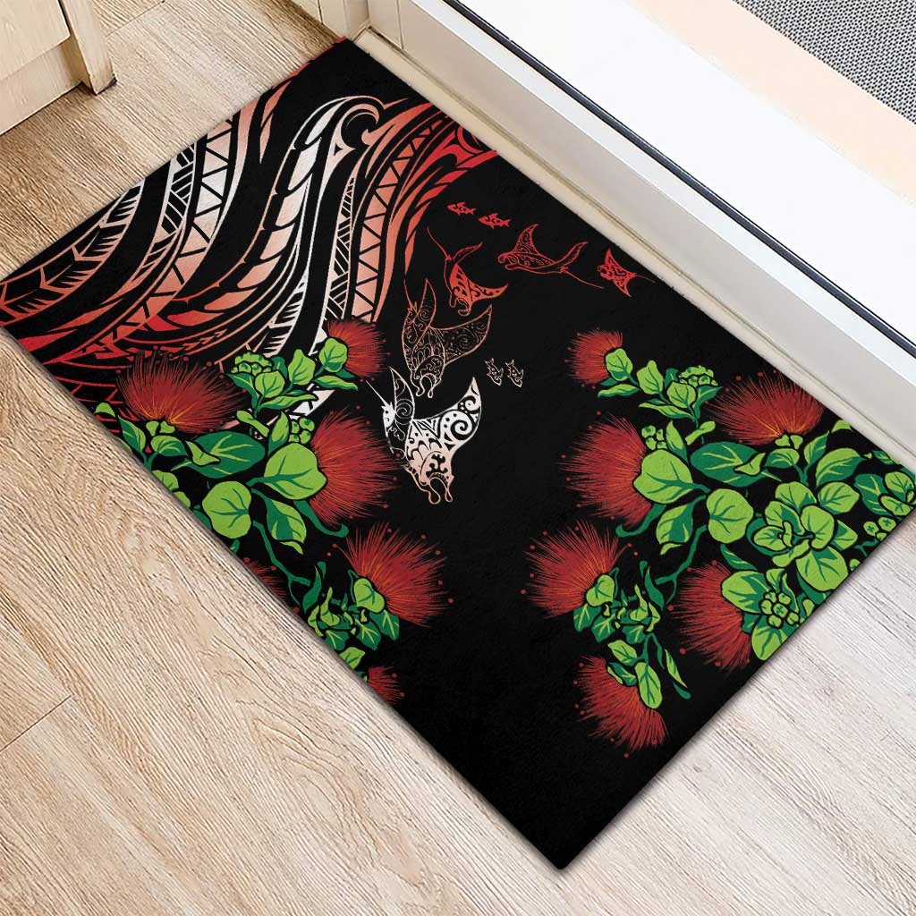 Aloha Hawaii Manta Rays Rubber Doormat Red Ohia Lehua