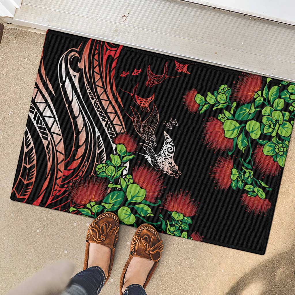 Aloha Hawaii Manta Rays Rubber Doormat Red Ohia Lehua
