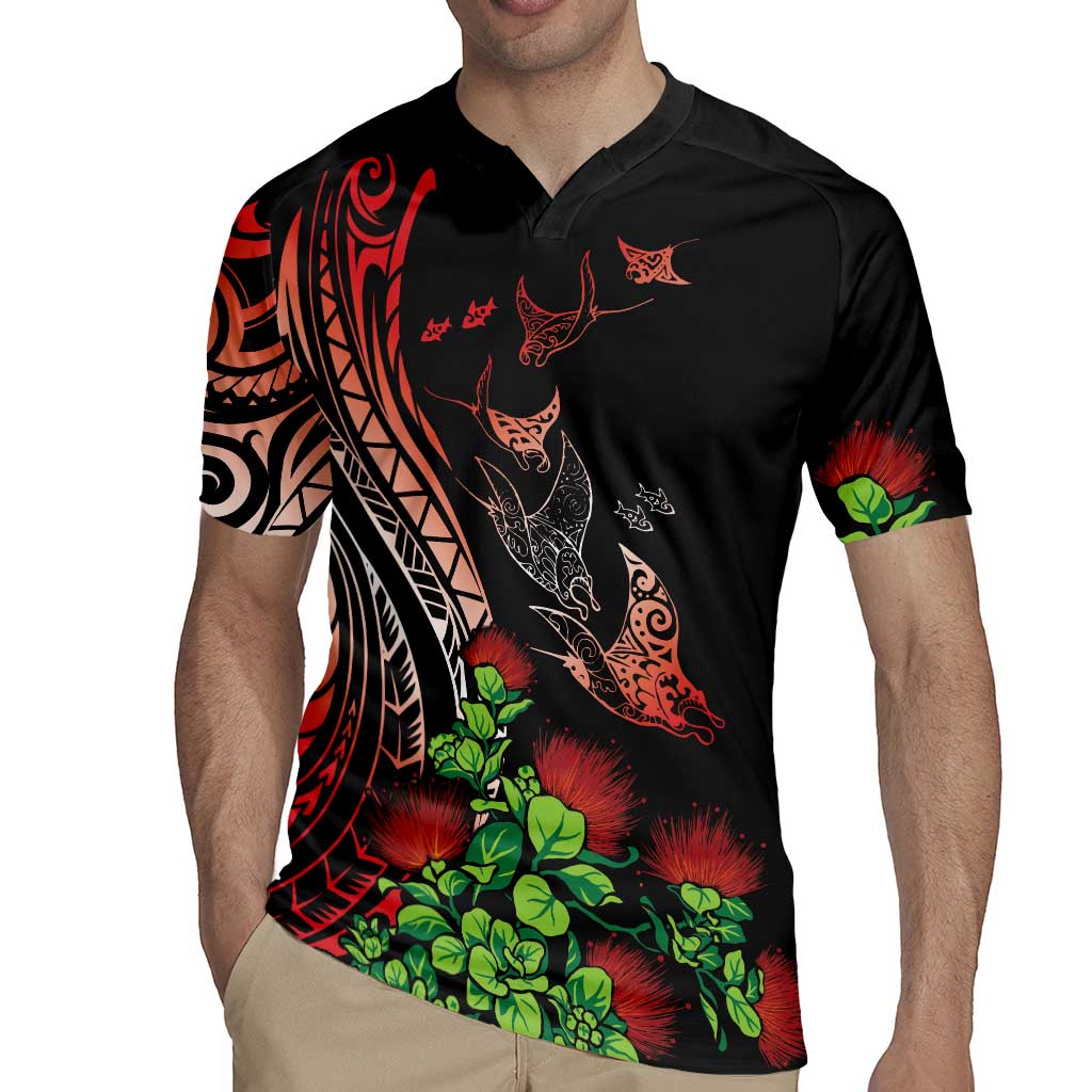 Aloha Hawaii Manta Rays Rugby Jersey Red Ohia Lehua