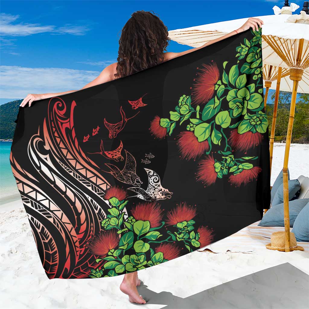 Aloha Hawaii Manta Rays Sarong Red Ohia Lehua