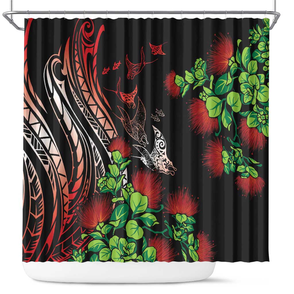 Aloha Hawaii Manta Rays Shower Curtain Red Ohia Lehua LT7 Red - Polynesian Pride