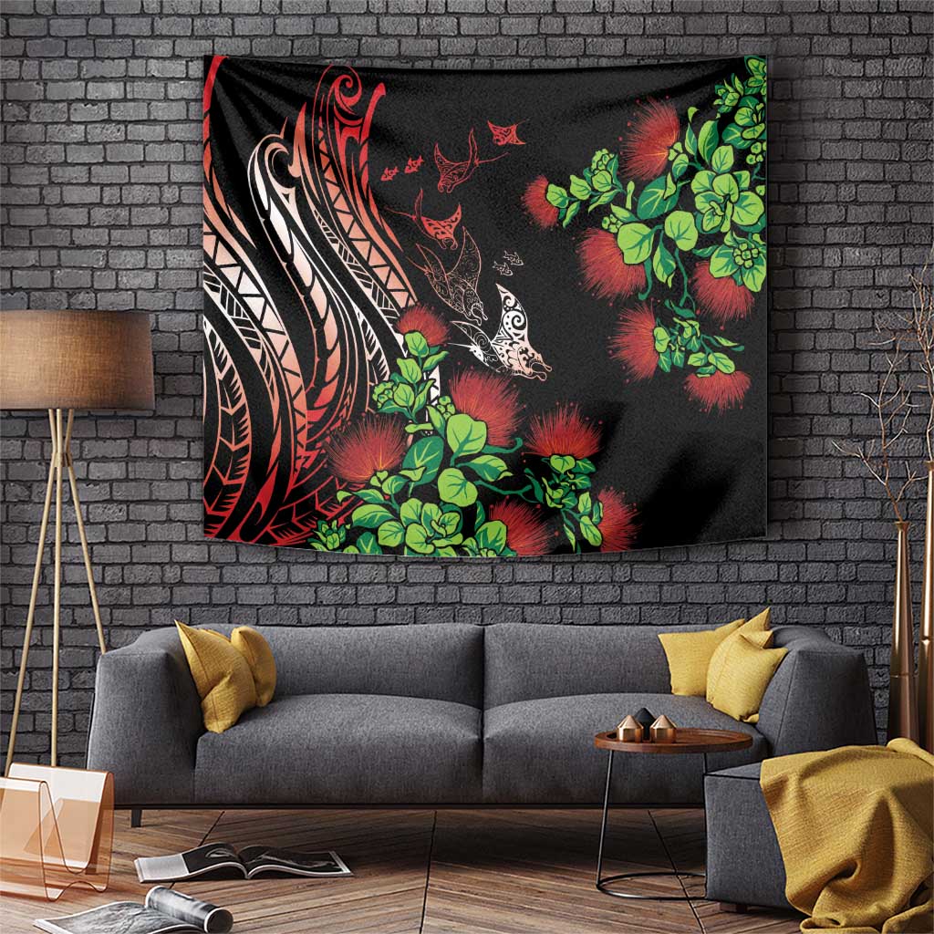 Aloha Hawaii Manta Rays Tapestry Red Ohia Lehua LT7 Red - Polynesian Pride