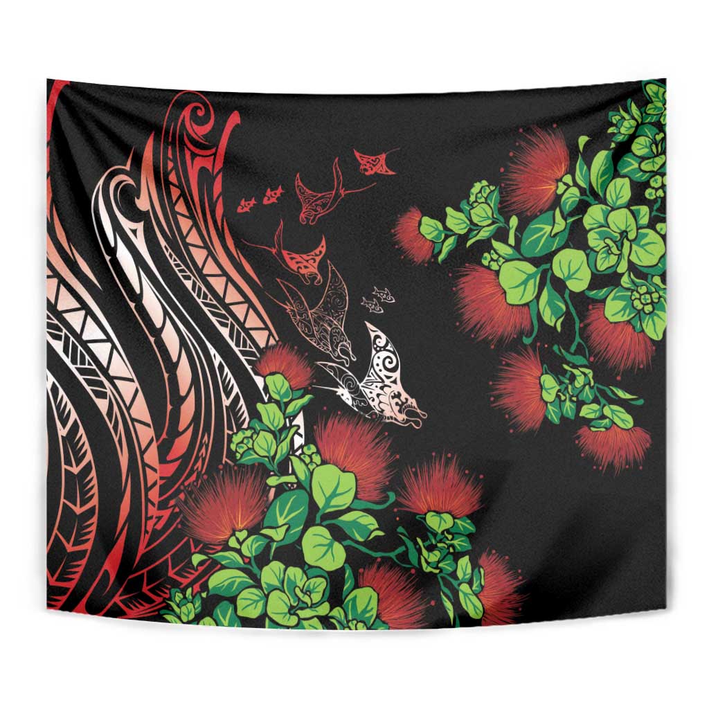 Aloha Hawaii Manta Rays Tapestry Red Ohia Lehua