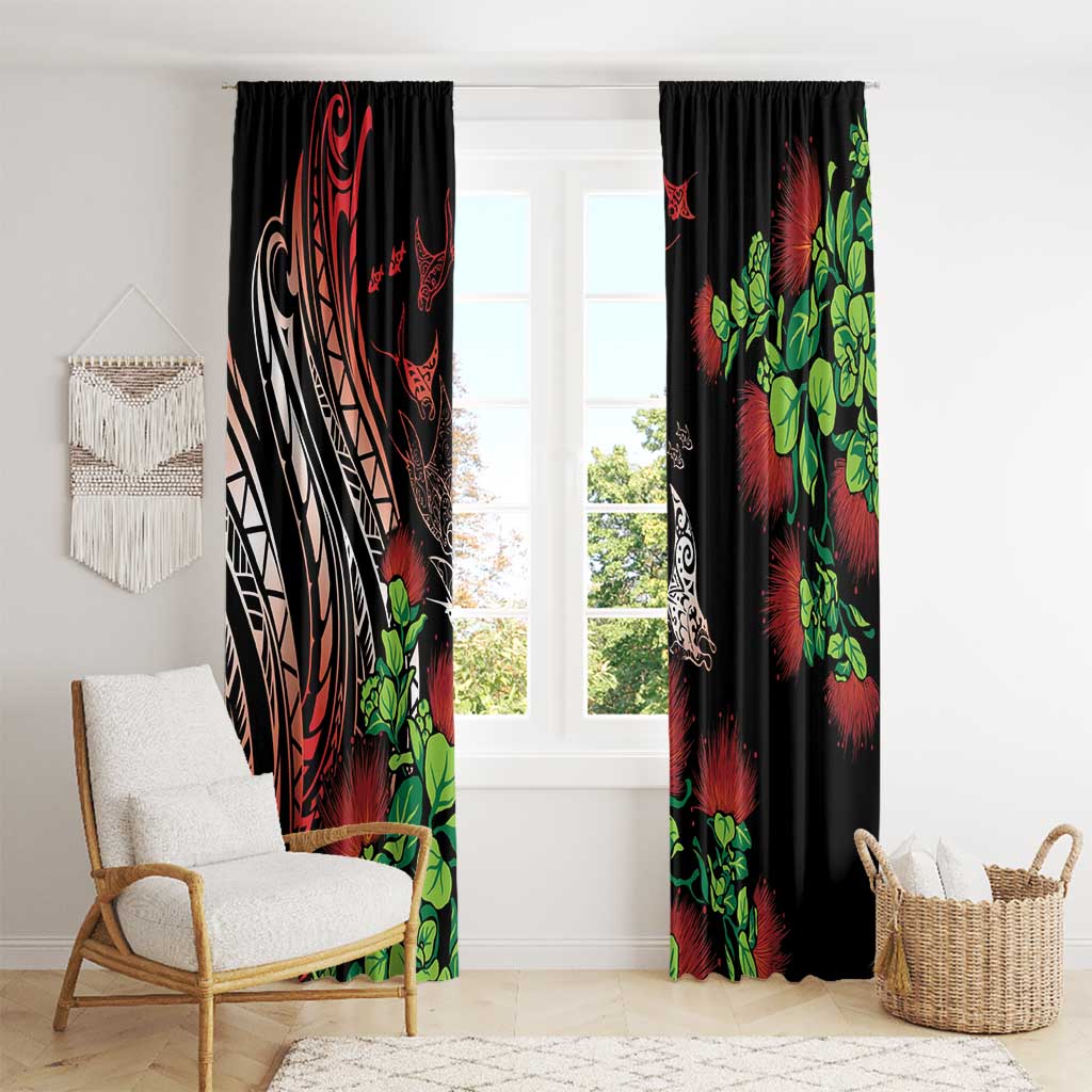 Aloha Hawaii Manta Rays Window Curtain Red Ohia Lehua