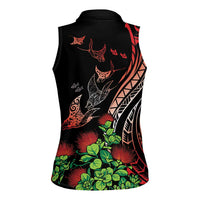 Aloha Hawaii Manta Rays Women Sleeveless Polo Shirt Red Ohia Lehua