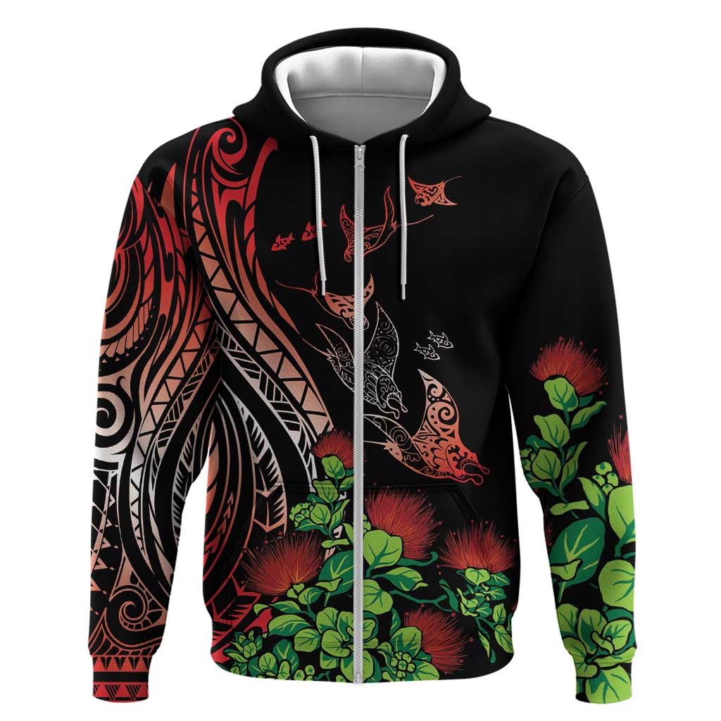 Aloha Hawaii Manta Rays Zip Hoodie Red Ohia Lehua LT7 Zip Hoodie Red - Polynesian Pride