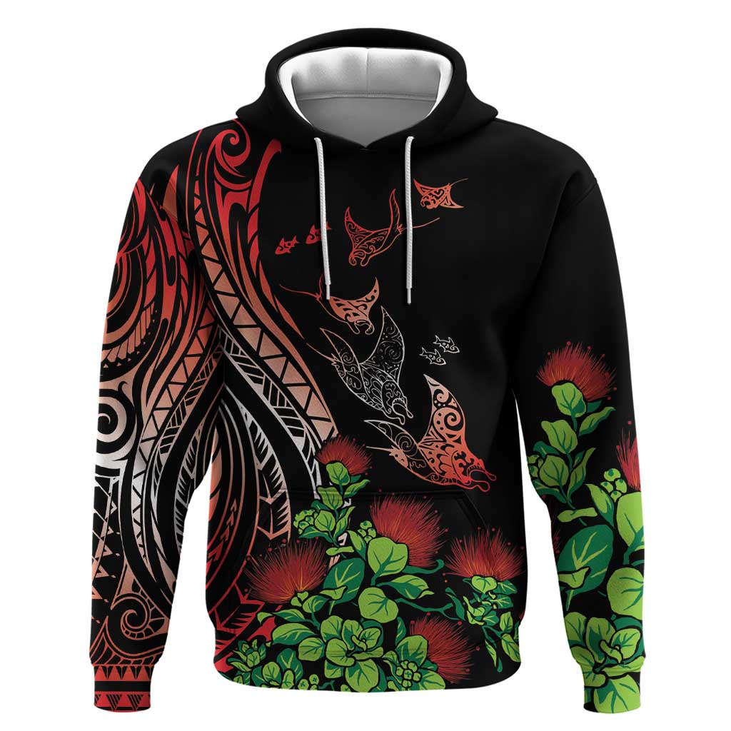 Aloha Hawaii Manta Rays Zip Hoodie Red Ohia Lehua