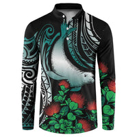 Aloha Hawaii Monk Seal Button Sweatshirt Mix Ohia Lehua