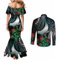 Aloha Hawaii Monk Seal Couples Matching Mermaid Dress and Long Sleeve Button Shirt Mix Ohia Lehua