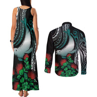 Aloha Hawaii Monk Seal Couples Matching Tank Maxi Dress and Long Sleeve Button Shirt Mix Ohia Lehua