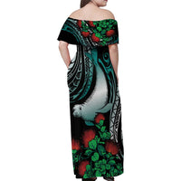 Aloha Hawaii Monk Seal Family Matching Off Shoulder Maxi Dress and Hawaiian Shirt Mix Ohia Lehua
