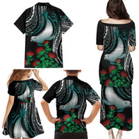 Aloha Hawaii Monk Seal Family Matching Puletasi and Hawaiian Shirt Mix Ohia Lehua