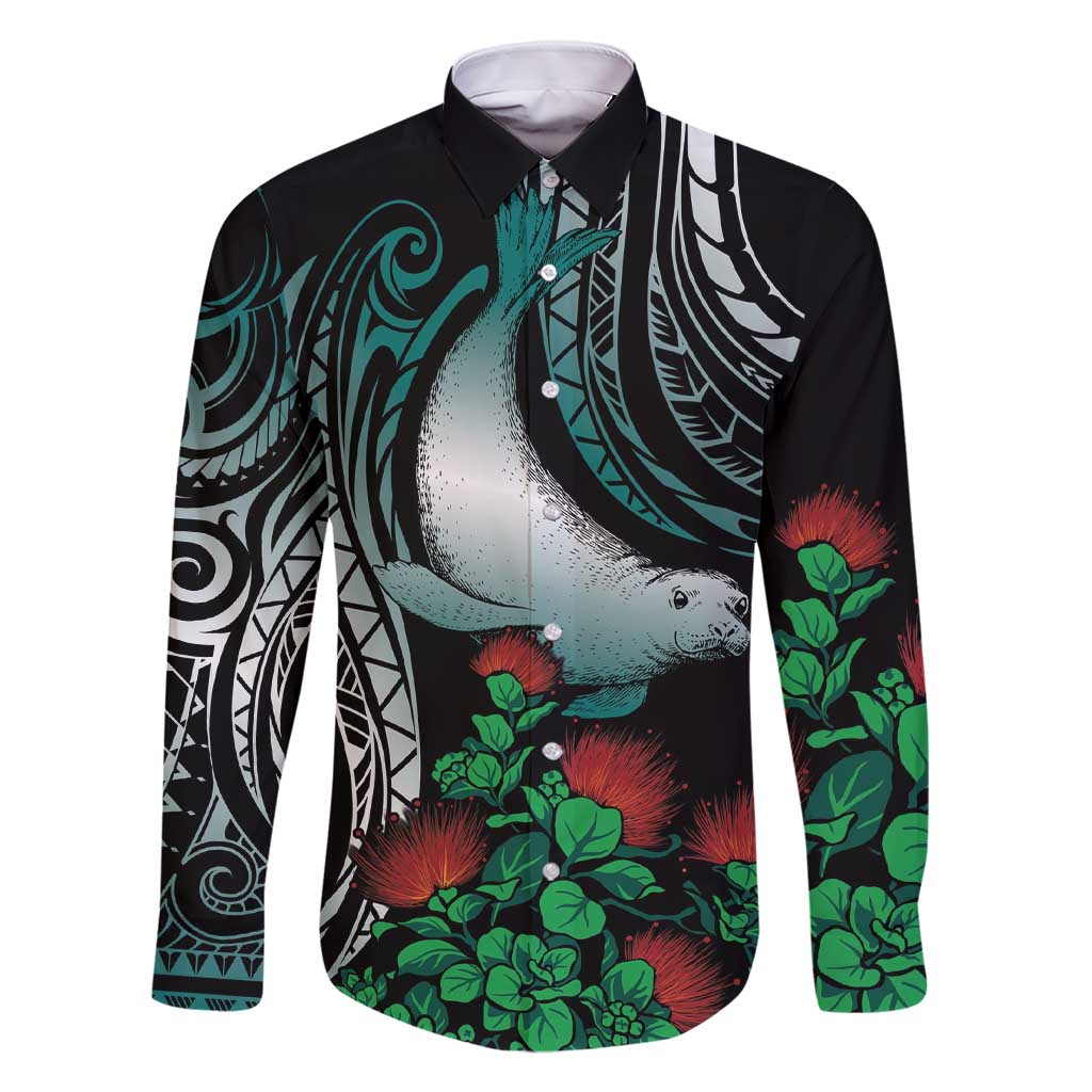 Aloha Hawaii Monk Seal Family Matching Short Sleeve Bodycon Dress and Hawaiian Shirt Mix Ohia Lehua