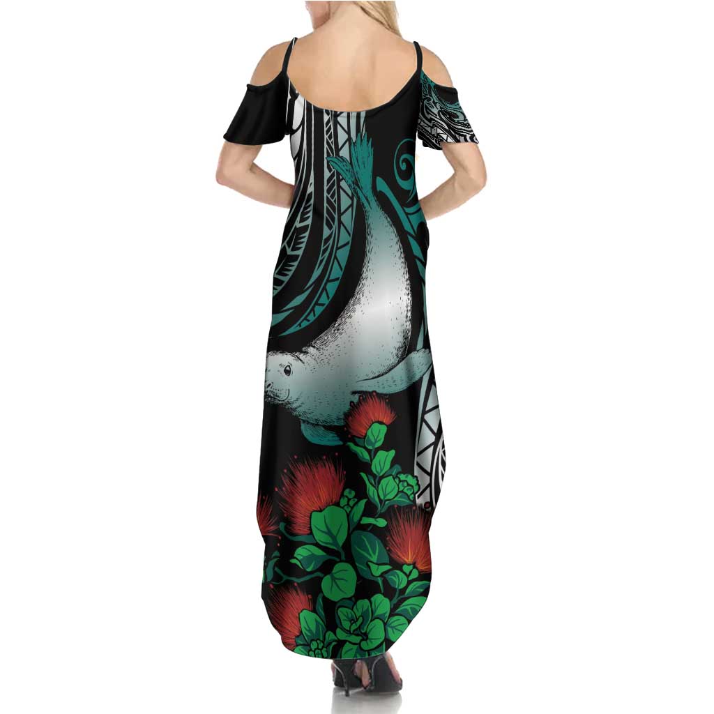 Aloha Hawaii Monk Seal Family Matching Summer Maxi Dress and Hawaiian Shirt Mix Ohia Lehua