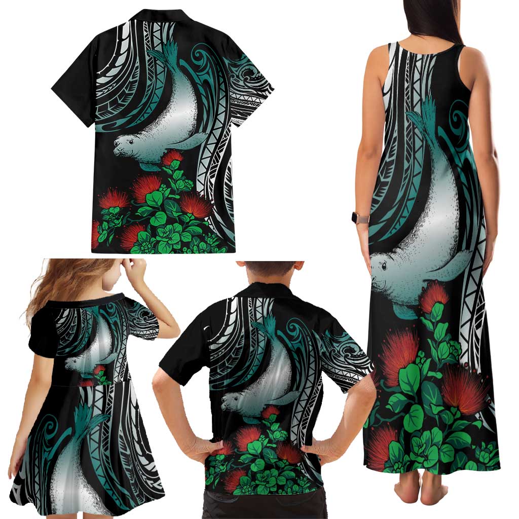 Aloha Hawaii Monk Seal Family Matching Tank Maxi Dress and Hawaiian Shirt Mix Ohia Lehua