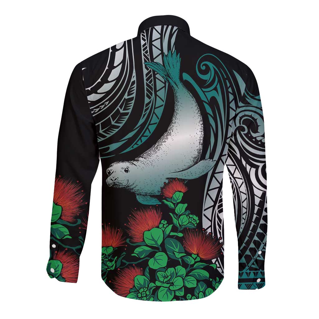 Aloha Hawaii Monk Seal Long Sleeve Button Shirt Mix Ohia Lehua