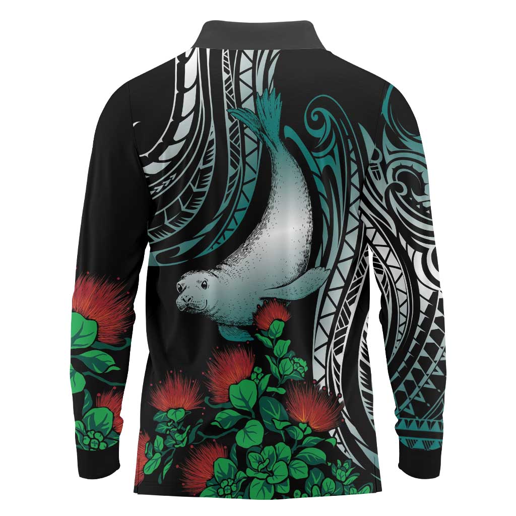 Aloha Hawaii Monk Seal Long Sleeve Polo Shirt Mix Ohia Lehua