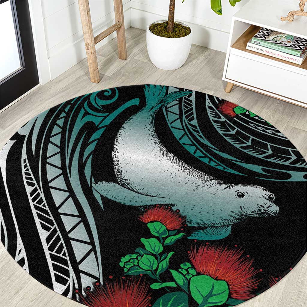 Aloha Hawaii Monk Seal Round Carpet Mix Ohia Lehua LT7 Teal - Polynesian Pride