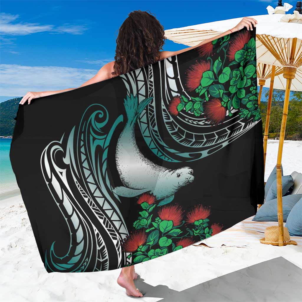 Aloha Hawaii Monk Seal Sarong Mix Ohia Lehua LT7 One Size 44 x 66 inches Teal - Polynesian Pride