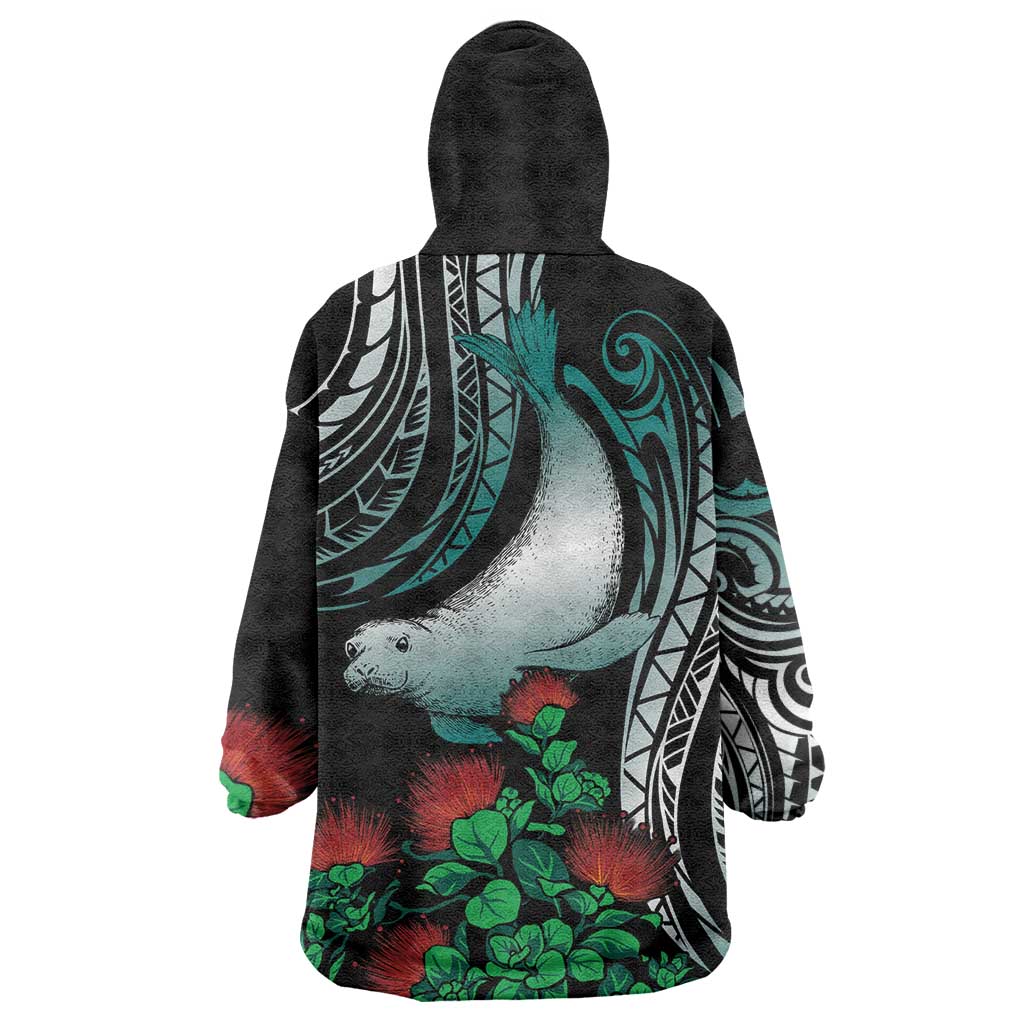 Aloha Hawaii Monk Seal Wearable Blanket Hoodie Mix Ohia Lehua