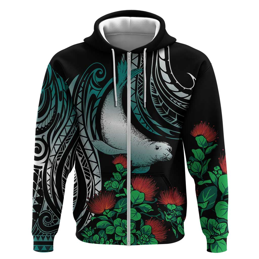 Aloha Hawaii Monk Seal Zip Hoodie Mix Ohia Lehua