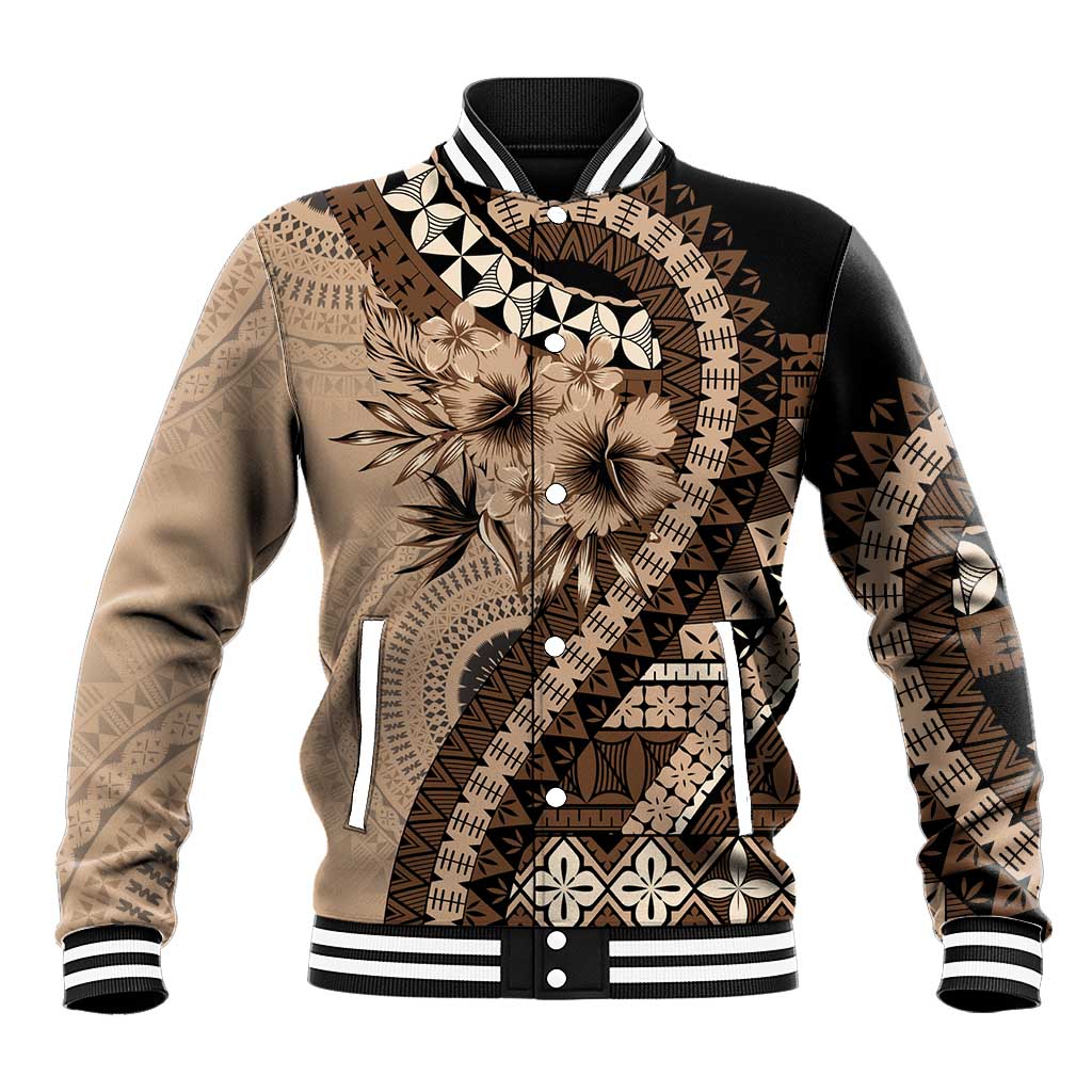 Bula Fiji Baseball Jacket Mocha Brown Kaivity Masi Tapa