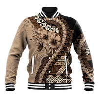 Bula Fiji Baseball Jacket Mocha Brown Kaivity Masi Tapa
