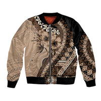 Bula Fiji Bomber Jacket Mocha Brown Kaivity Masi Tapa LT7 Unisex Brown - Polynesian Pride