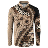 Bula Fiji Button Sweatshirt Mocha Brown Kaivity Masi Tapa LT7 Brown - Polynesian Pride