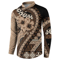 Bula Fiji Button Sweatshirt Mocha Brown Kaivity Masi Tapa LT7 - Polynesian Pride