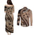 Bula Fiji Couples Matching Puletasi and Long Sleeve Button Shirt Mocha Brown Kaivity Masi Tapa