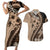 Bula Fiji Couples Matching Short Sleeve Bodycon Dress and Hawaiian Shirt Mocha Brown Kaivity Masi Tapa