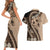 Bula Fiji Couples Matching Short Sleeve Bodycon Dress and Hawaiian Shirt Mocha Brown Kaivity Masi Tapa
