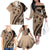 Bula Fiji Family Matching Off The Shoulder Long Sleeve Dress and Hawaiian Shirt Mocha Brown Kaivity Masi Tapa