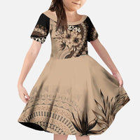 Bula Fiji Family Matching Off Shoulder Maxi Dress and Hawaiian Shirt Mocha Brown Kaivity Masi Tapa