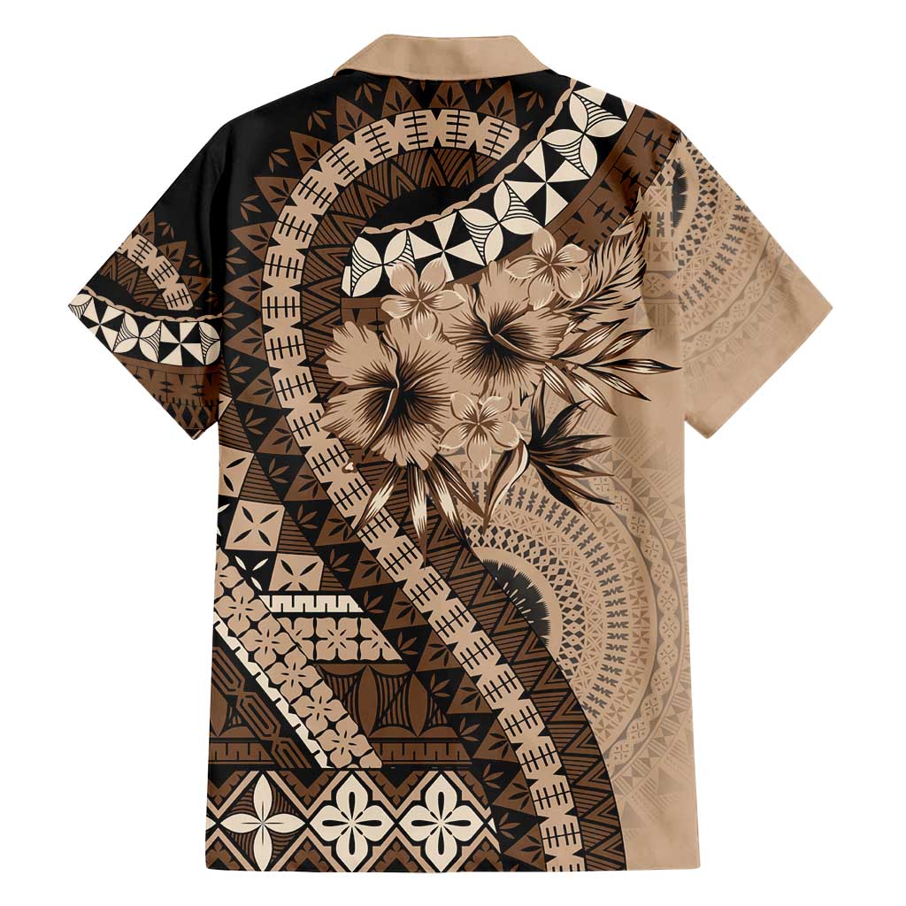 Bula Fiji Family Matching Off Shoulder Maxi Dress and Hawaiian Shirt Mocha Brown Kaivity Masi Tapa