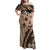 Bula Fiji Family Matching Off Shoulder Maxi Dress and Hawaiian Shirt Mocha Brown Kaivity Masi Tapa
