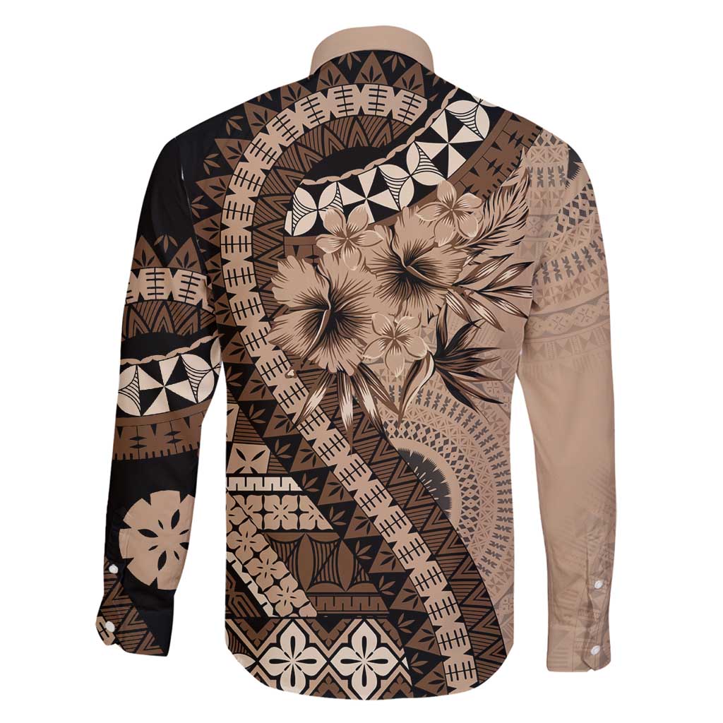 Bula Fiji Family Matching Off Shoulder Short Dress and Hawaiian Shirt Mocha Brown Kaivity Masi Tapa