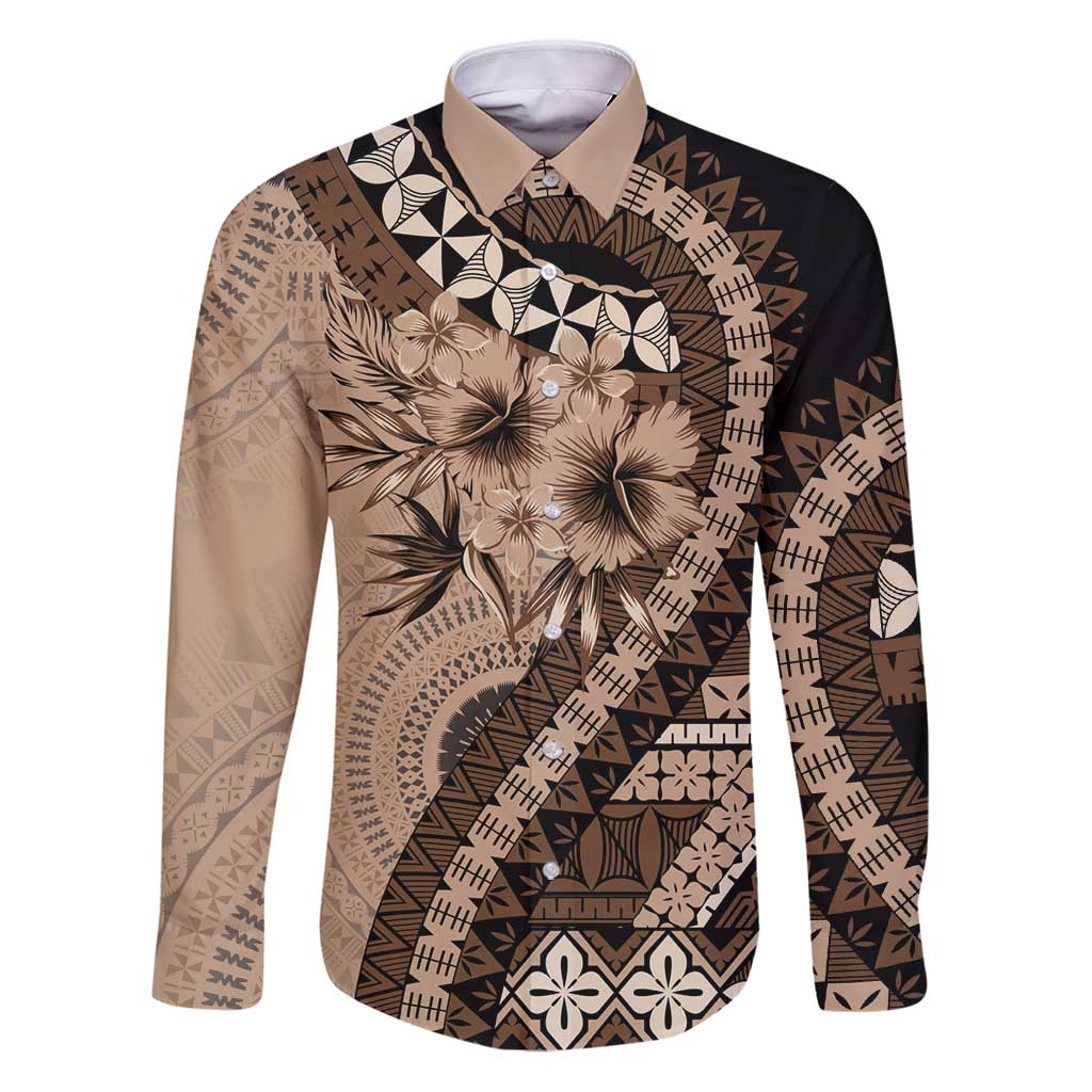 Bula Fiji Family Matching Puletasi and Hawaiian Shirt Mocha Brown Kaivity Masi Tapa