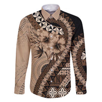 Bula Fiji Family Matching Short Sleeve Bodycon Dress and Hawaiian Shirt Mocha Brown Kaivity Masi Tapa