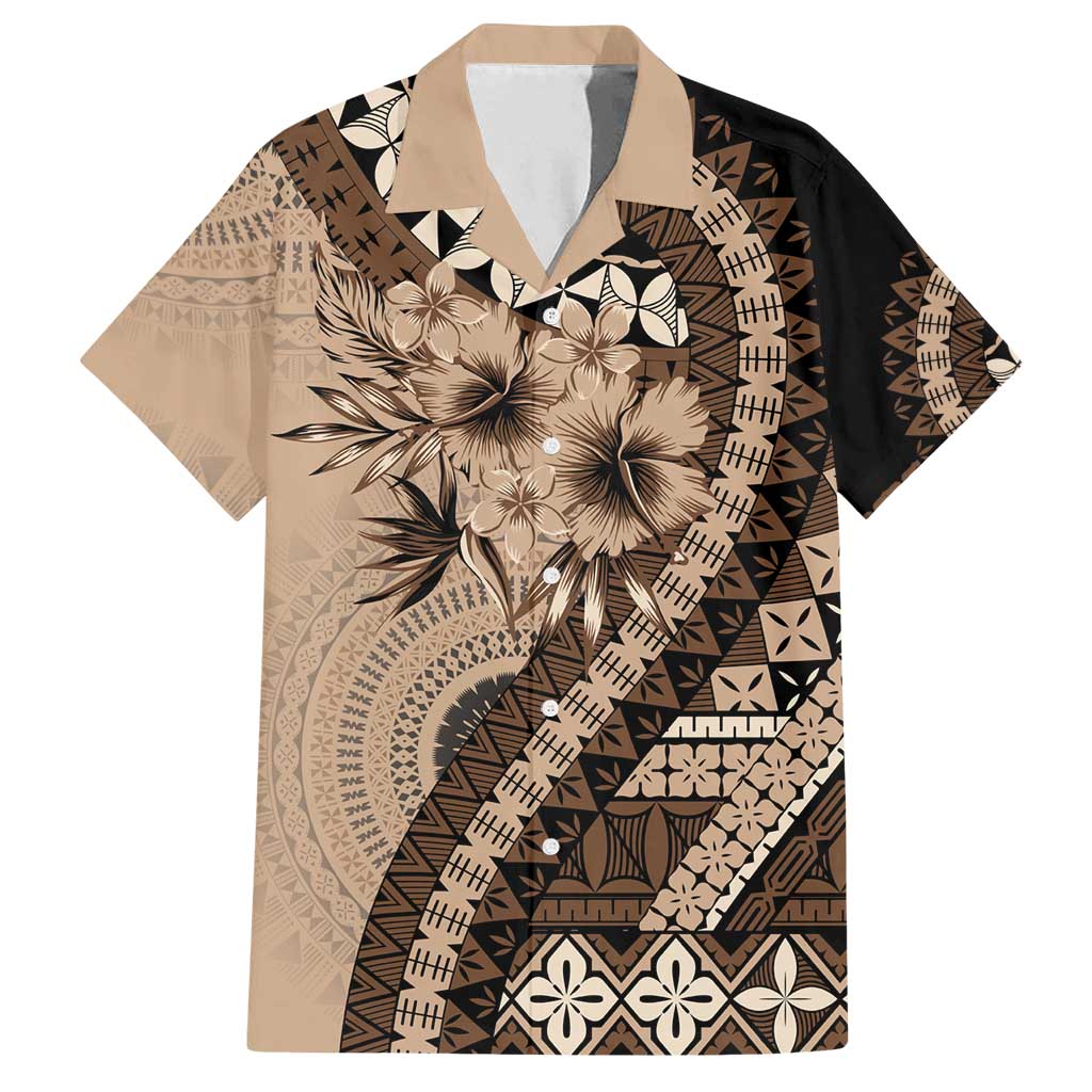 Bula Fiji Family Matching Tank Maxi Dress and Hawaiian Shirt Mocha Brown Kaivity Masi Tapa