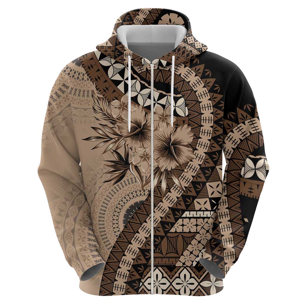 Bula Fiji Hoodie Mocha Brown Kaivity Masi Tapa