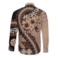 Bula Fiji Long Sleeve Button Shirt Mocha Brown Kaivity Masi Tapa LT7 - Polynesian Pride