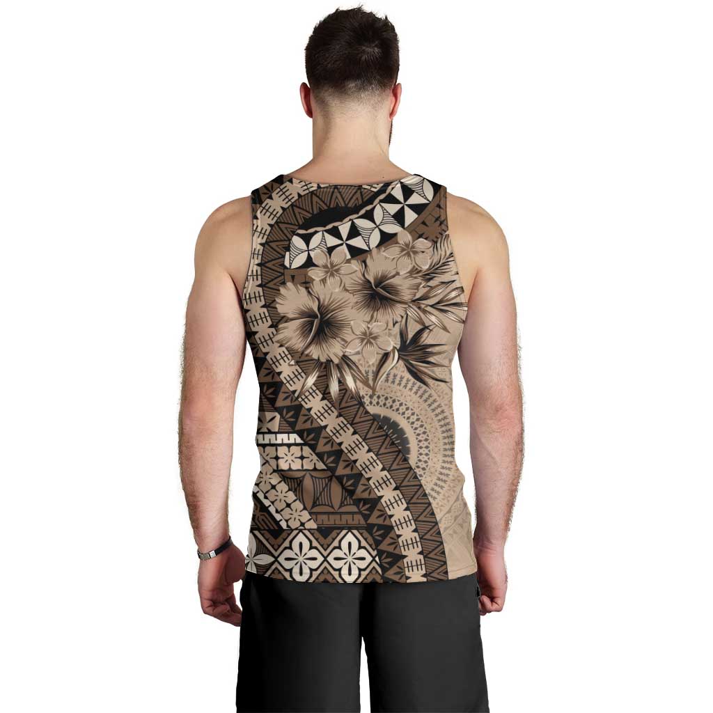 Bula Fiji Men Tank Top Mocha Brown Kaivity Masi Tapa