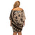 Bula Fiji Off Shoulder Short Dress Mocha Brown Kaivity Masi Tapa