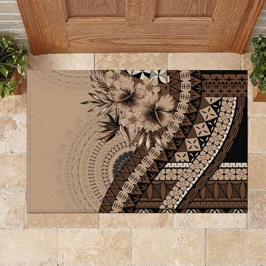 Bula Fiji Rubber Doormat Mocha Brown Kaivity Masi Tapa LT7 Brown - Polynesian Pride