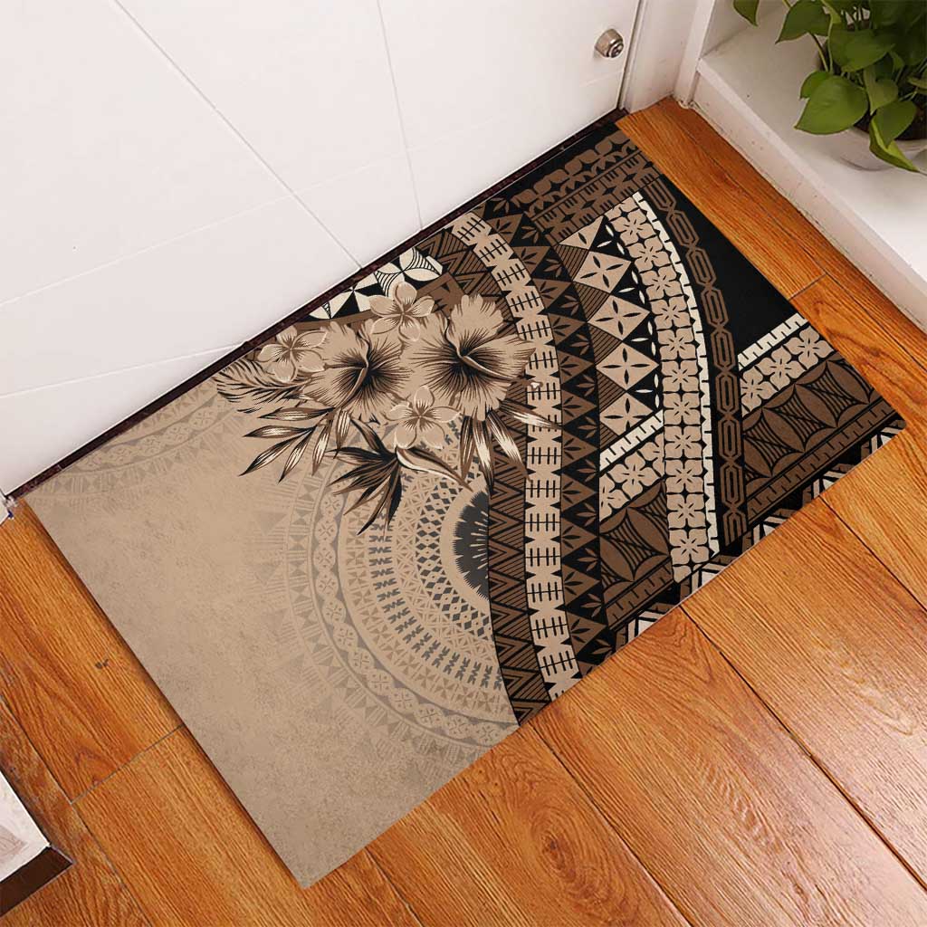 Bula Fiji Rubber Doormat Mocha Brown Kaivity Masi Tapa LT7 - Polynesian Pride