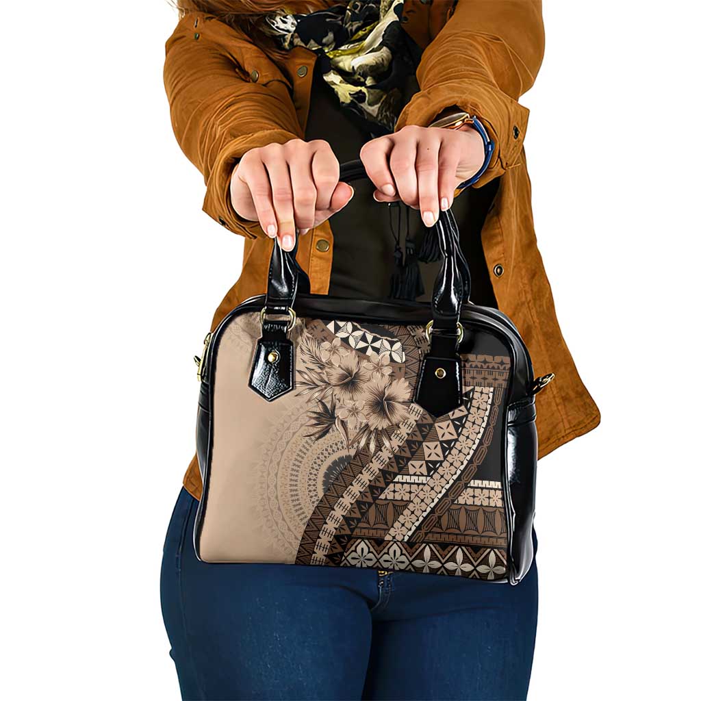 Bula Fiji Shoulder Handbag Mocha Brown Kaivity Masi Tapa LT7 One Size Brown - Polynesian Pride