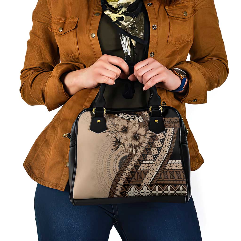 Bula Fiji Shoulder Handbag Mocha Brown Kaivity Masi Tapa LT7 - Polynesian Pride